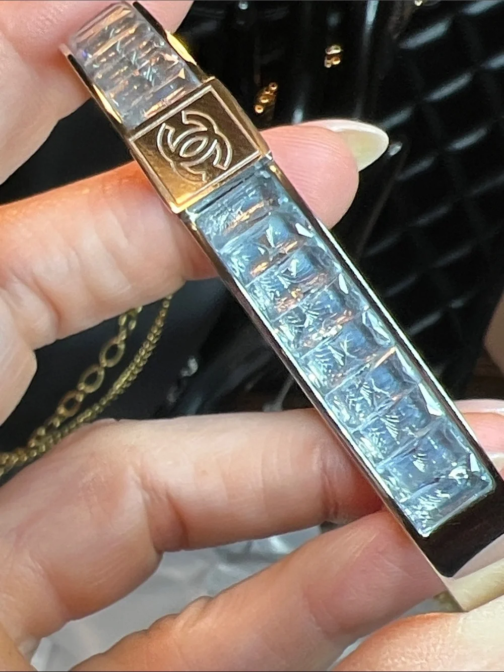Silver Iridescent Crystal Bangle with CC Logo